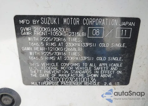 2012 Suzuki Grand Vitara Premium из США, поврежденный, VIN JS3TD0D23C4100136